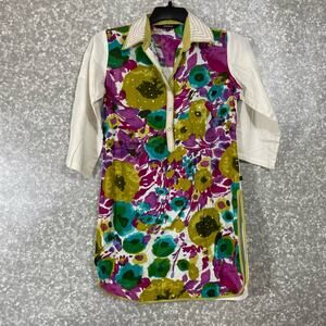 Lakshita Women's Colorful Boho Floral Front Tunic Top - Size Small - Embroidered
